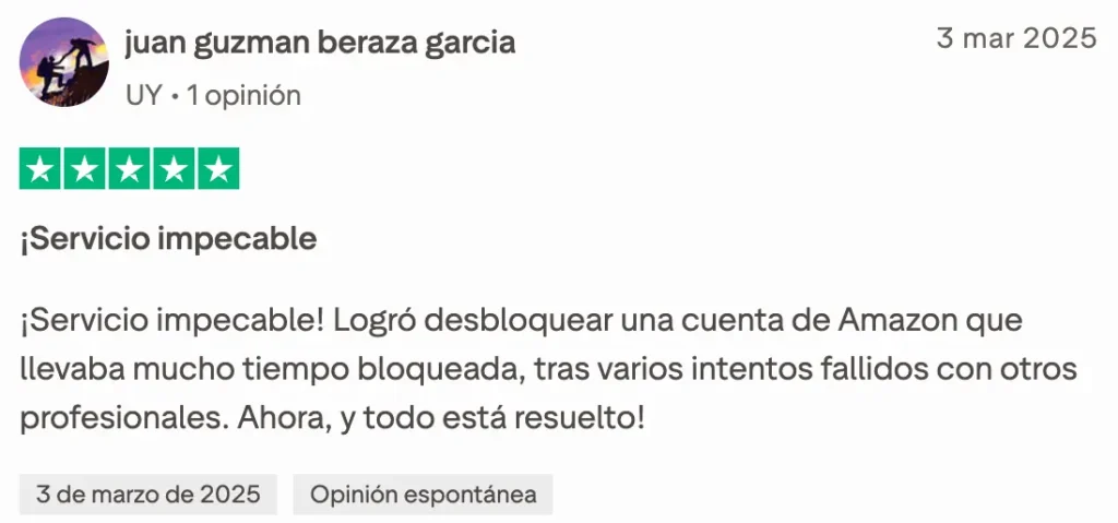 testimonio de desbloqueo de cuenta de amazon